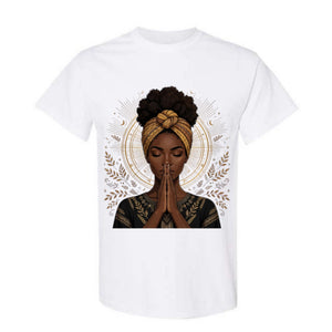 Black Woman Prayer Christian T Shirt Afro Faith Graphic Tee Gold Spiritual Woman Shirt Inspirational Religious Gift for Women