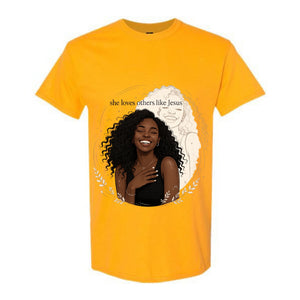 She Loves Others Like Jesus Christian T Shirt Black Woman Faith Graphic Tee Inspirational Religious Shirt Gift for Women