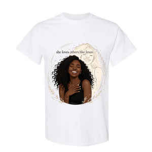 She Loves Others Like Jesus Christian T Shirt Black Woman Faith Graphic Tee Inspirational Religious Shirt Gift for Women