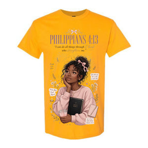 Philippians 4:13 Black Woman T Shirt Faith Graphic Tee Christian Scripture Shirt Coquette Bow Aesthetic Empowering Gift for Women