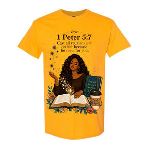 1 Peter 5 7 T Shirt Cast All Your Anxiety On Him Shirt Black Woman Christian Graphic Tee Bible Verse Shirt Faith Gift For Women