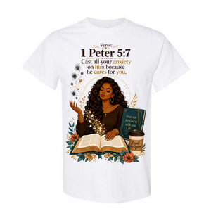 1 Peter 5 7 T Shirt Cast All Your Anxiety On Him Shirt Black Woman Christian Graphic Tee Bible Verse Shirt Faith Gift For Women