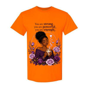 You Are Strong You Are Powerful You Are Enough T Shirt Black Woman Inspirational Graphic Tee Empowering Purple Rose Shirt Self Love Gift For Women