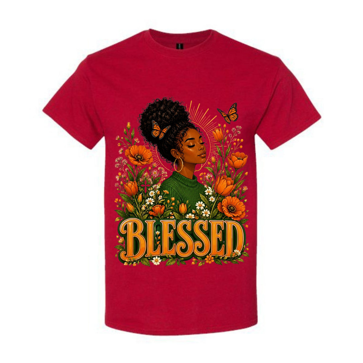 Blessed Black Woman T Shirt Floral Christian Graphic Tee Faith Black Girl Shirt Botanical Butterfly Shirt Empowering Gift For Women