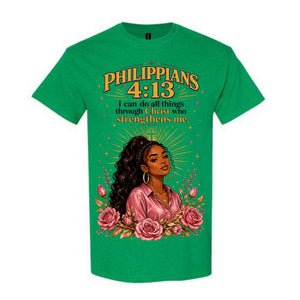Philippians 4 13 T Shirt I Can Do All Things Through Christ Shirt Black Woman Christian Graphic Tee Bible Verse Shirt Faith Gift For Women
