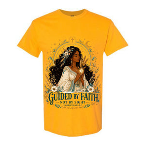 Guided By Faith Not By Sight T Shirt Black Woman Christian Graphic Tee 2 Corinthians 5 7 Shirt Wheat Harvest Shirt Faith Gift For Women