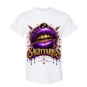 Sagittarius T Shirt Sagittarius Zodiac Graphic Tee Purple Glitter Lips Shirt Gold Grillz Zodiac Shirt Fearless Sagittarius Shirt Gift For Sagittarius Women