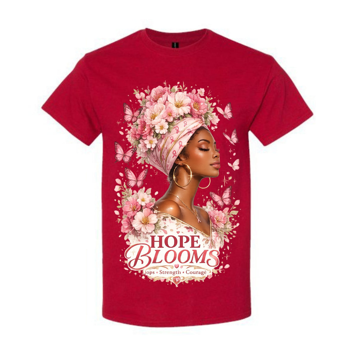 Hope Blooms T Shirt Breast Cancer Awareness Shirt Pink Ribbon Graphic Tee Floral Headwrap Woman Shirt Strength Courage Shirt Gift For Cancer Warriors