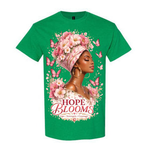 Hope Blooms T Shirt Breast Cancer Awareness Shirt Pink Ribbon Graphic Tee Floral Headwrap Woman Shirt Strength Courage Shirt Gift For Cancer Warriors