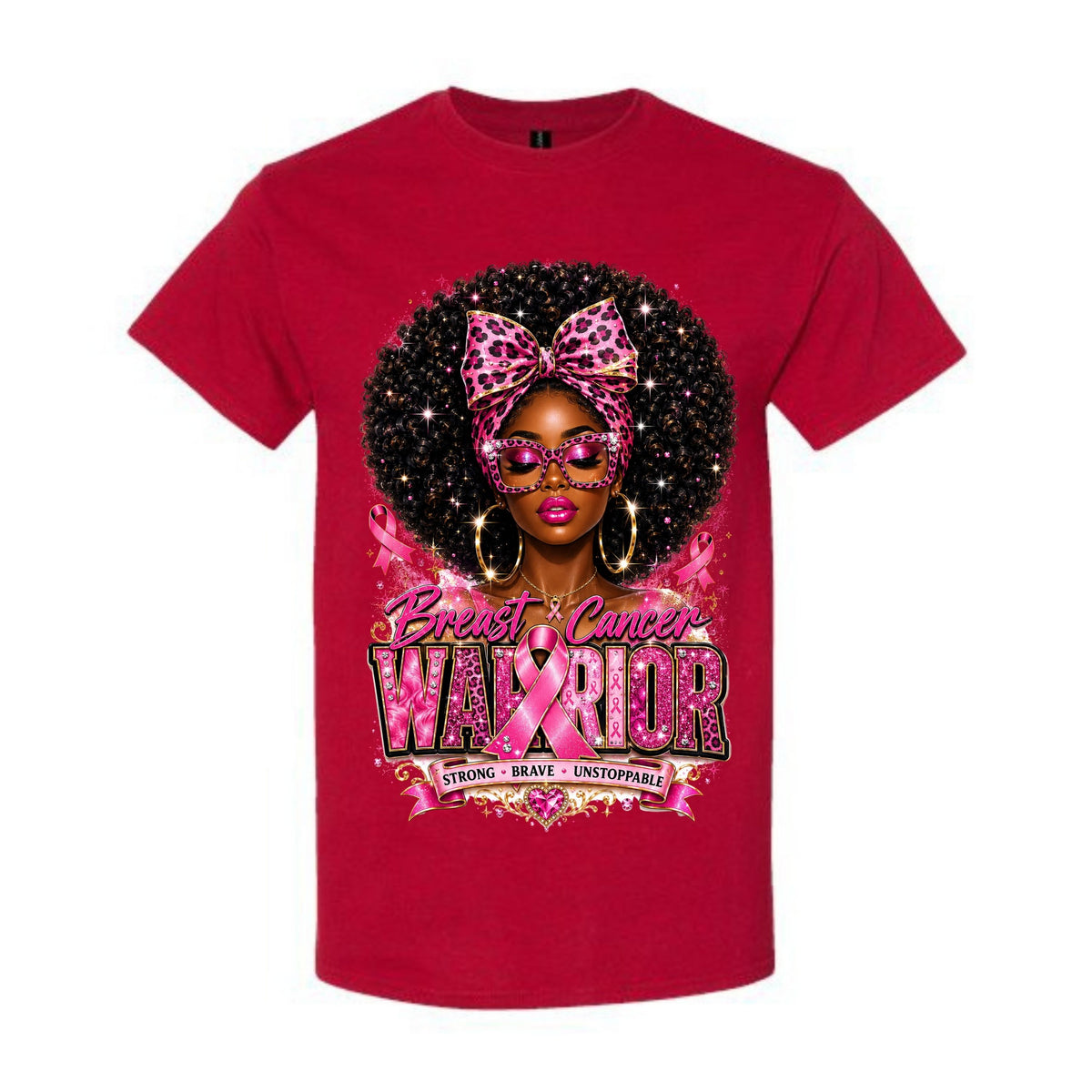 Breast Cancer Warrior T Shirt Breast Cancer Awareness Shirt Pink Ribbon Graphic Tee Leopard Bow Afro Girl Shirt Strong Brave Unstoppable Shirt Gift For Cancer Warriors