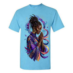 Black Woman Prayer Christian T Shirt Faith Inspired Graphic Tee Spiritual Woman Shirt Colorful Afrocentric Religious Gift