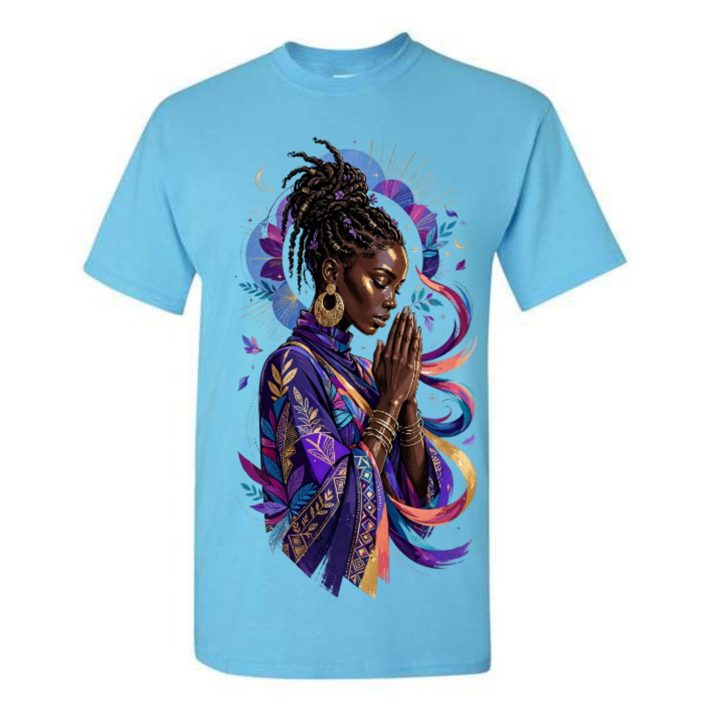 Black Woman Prayer Christian T Shirt Faith Inspired Graphic Tee Spiritual Woman Shirt Colorful Afrocentric Religious Gift