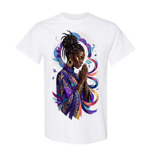 Black Woman Prayer Christian T Shirt Faith Inspired Graphic Tee Spiritual Woman Shirt Colorful Afrocentric Religious Gift