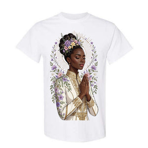 Black Woman Prayer Christian T Shirt Floral Faith Graphic Tee Elegant Spiritual Woman Shirt Inspirational Religious Gift