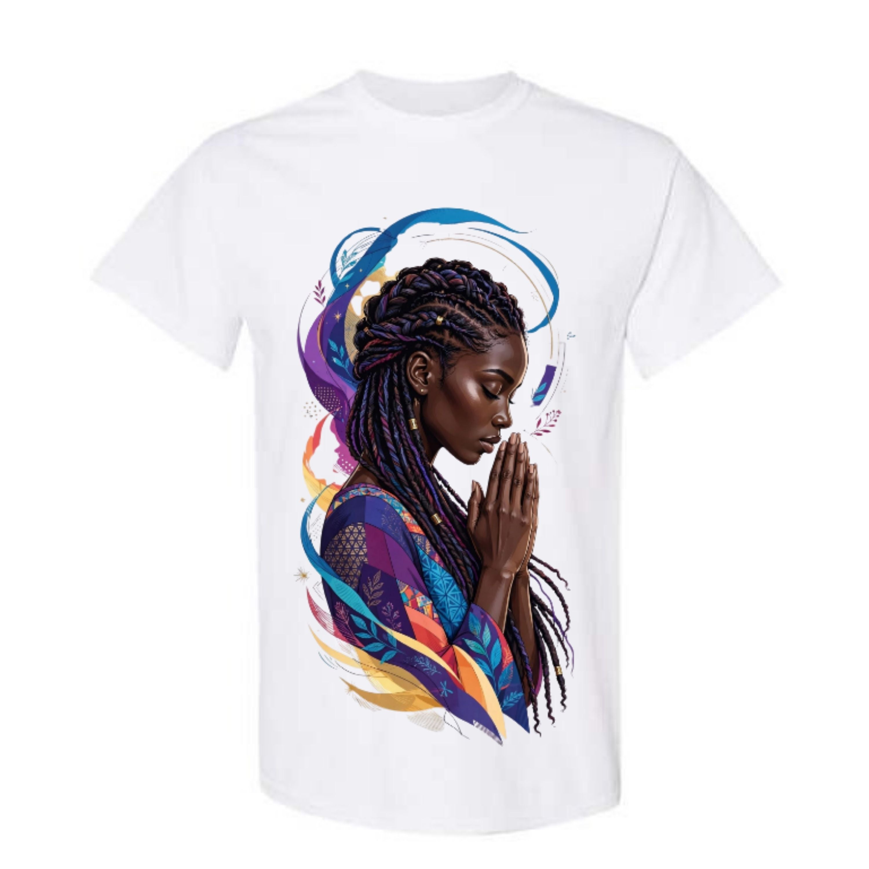 Black Woman Prayer Christian T Shirt Colorful Faith Graphic Tee Braided Woman Religious Shirt Inspirational Spiritual Gift