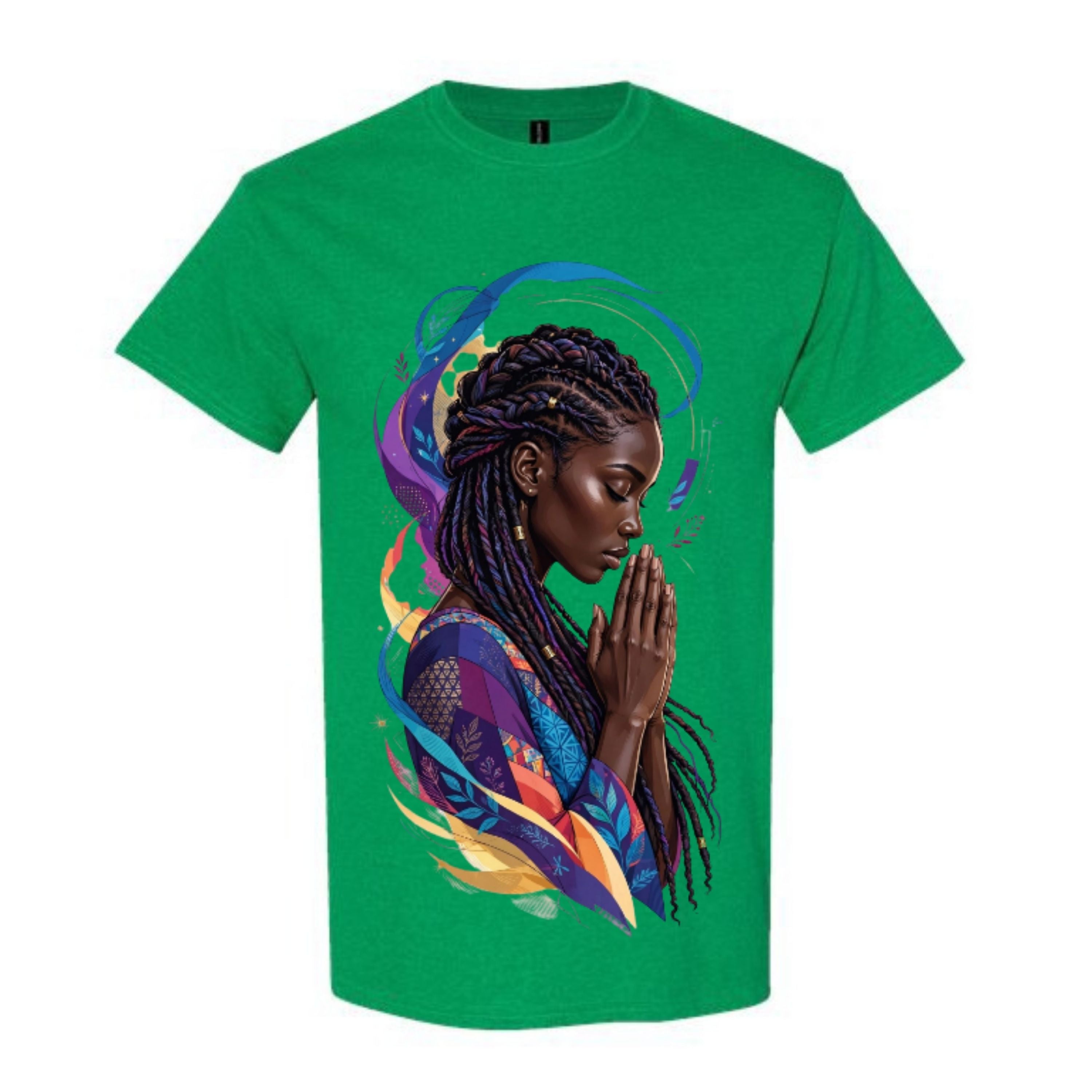 Black Woman Prayer Christian T Shirt Colorful Faith Graphic Tee Braided Woman Religious Shirt Inspirational Spiritual Gift