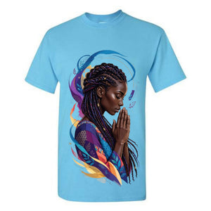 Black Woman Prayer Christian T Shirt Colorful Faith Graphic Tee Braided Woman Religious Shirt Inspirational Spiritual Gift