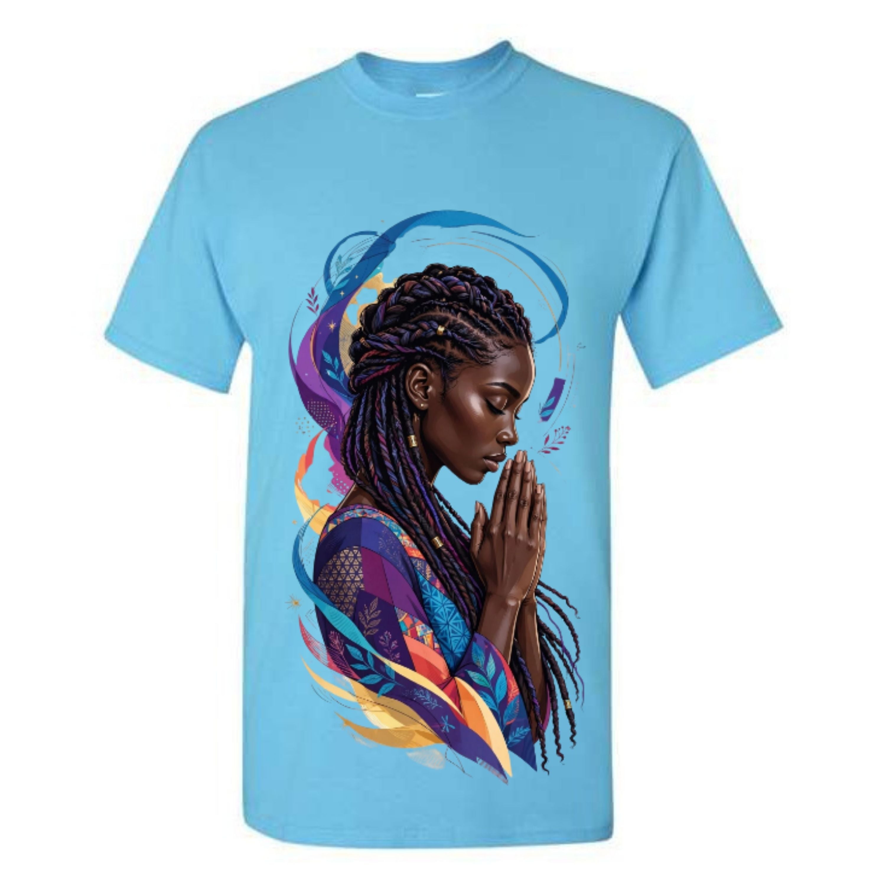 Black Woman Prayer Christian T Shirt Colorful Faith Graphic Tee Braided Woman Religious Shirt Inspirational Spiritual Gift