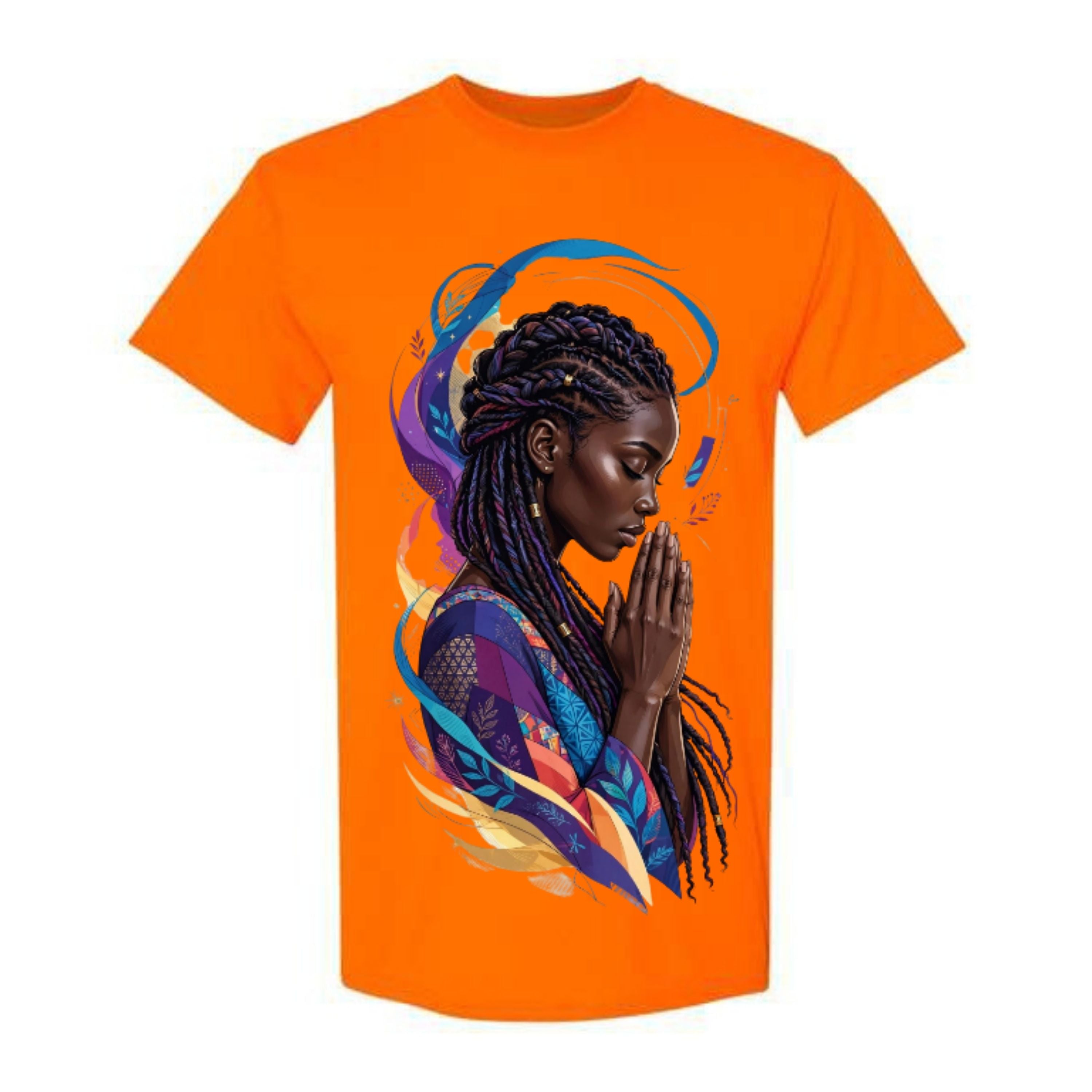 Black Woman Prayer Christian T Shirt Colorful Faith Graphic Tee Braided Woman Religious Shirt Inspirational Spiritual Gift
