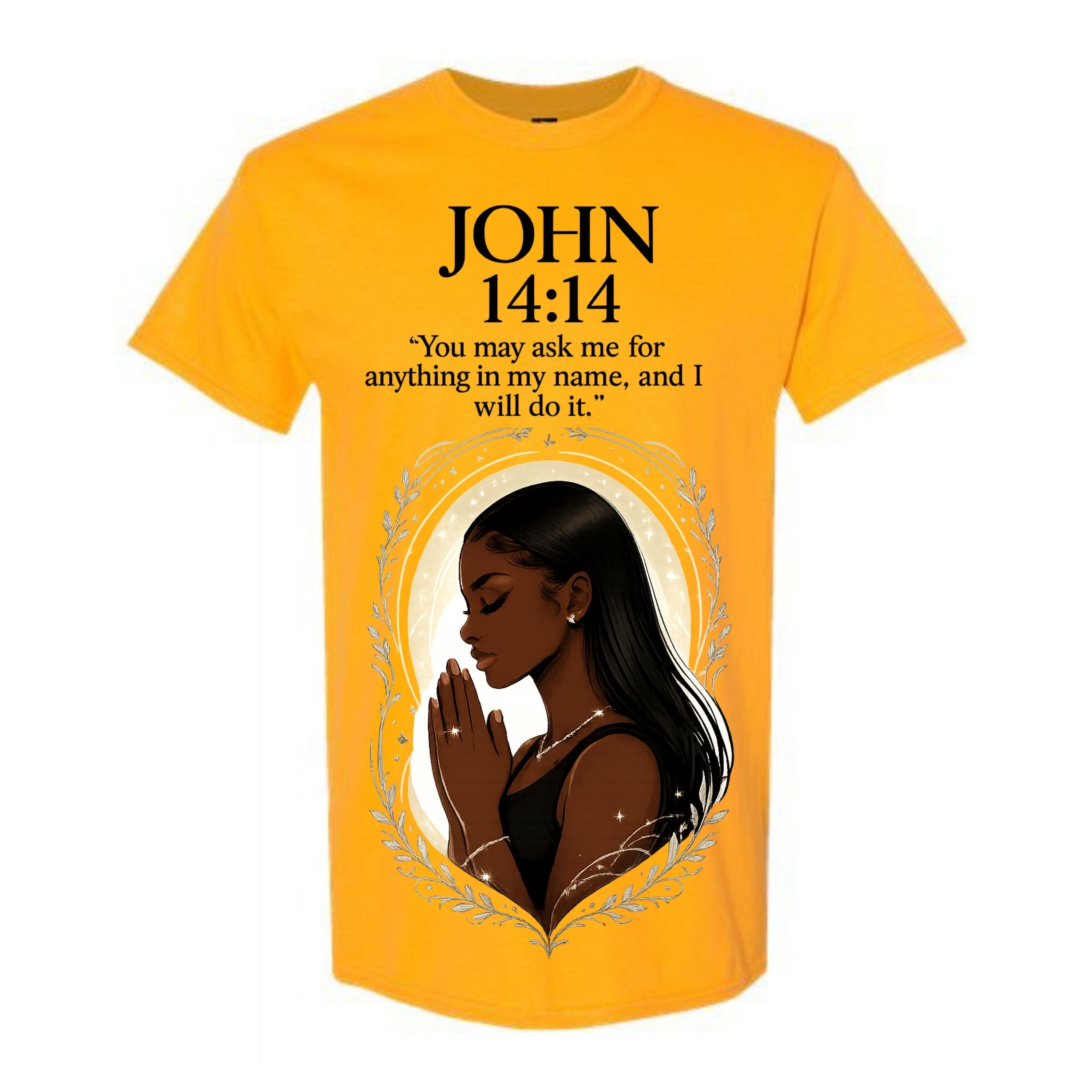 John 14 14 Christian T Shirt Black Woman Prayer Scripture Tee Faith Graphic Shirt Bible Verse Religious Gift for Women