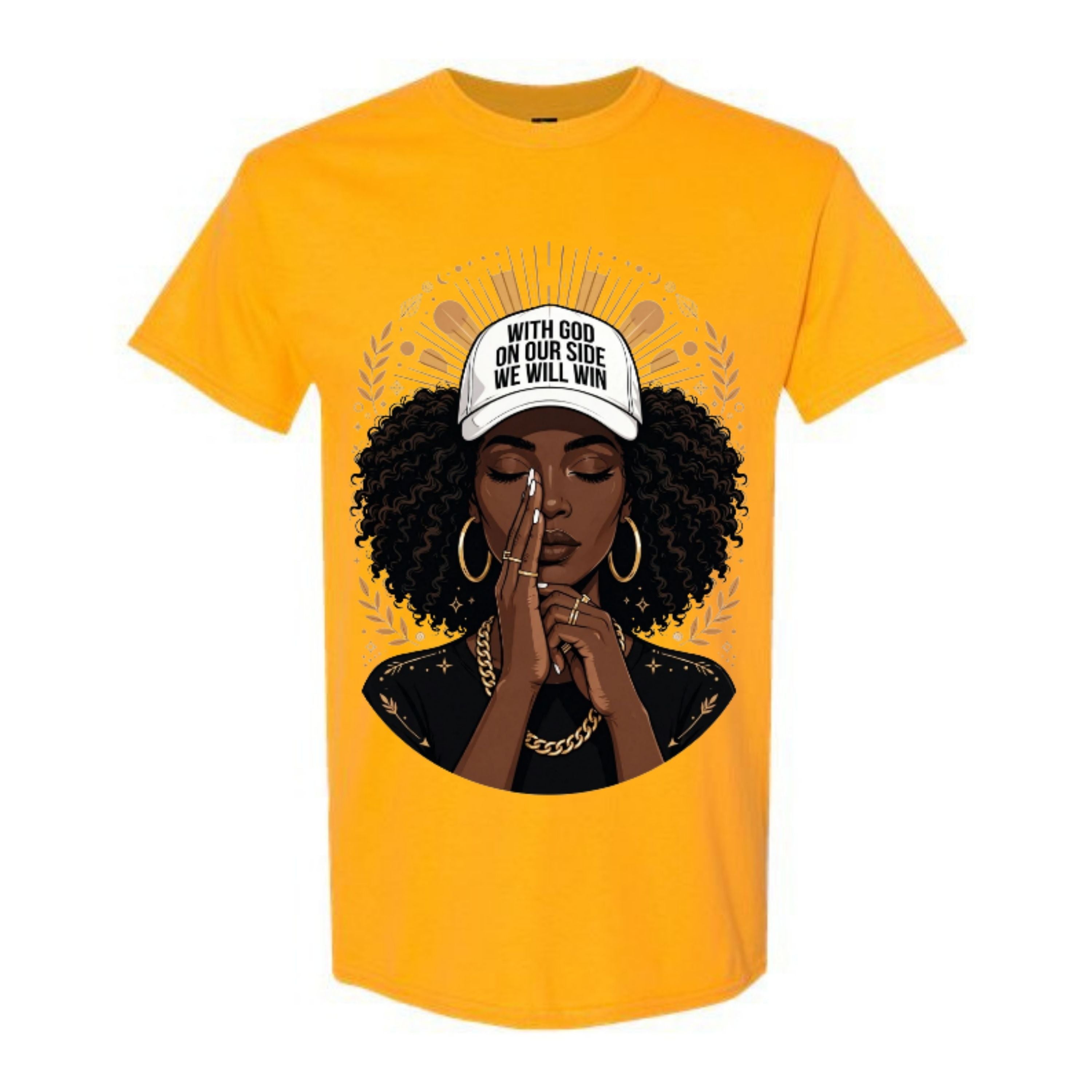With God on Our Side Christian T Shirt Black Woman Prayer Graphic Tee Faith Inspired Religious Shirt Inspirational Gift for Women