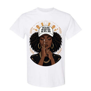 With God on Our Side Christian T Shirt Black Woman Prayer Graphic Tee Faith Inspired Religious Shirt Inspirational Gift for Women