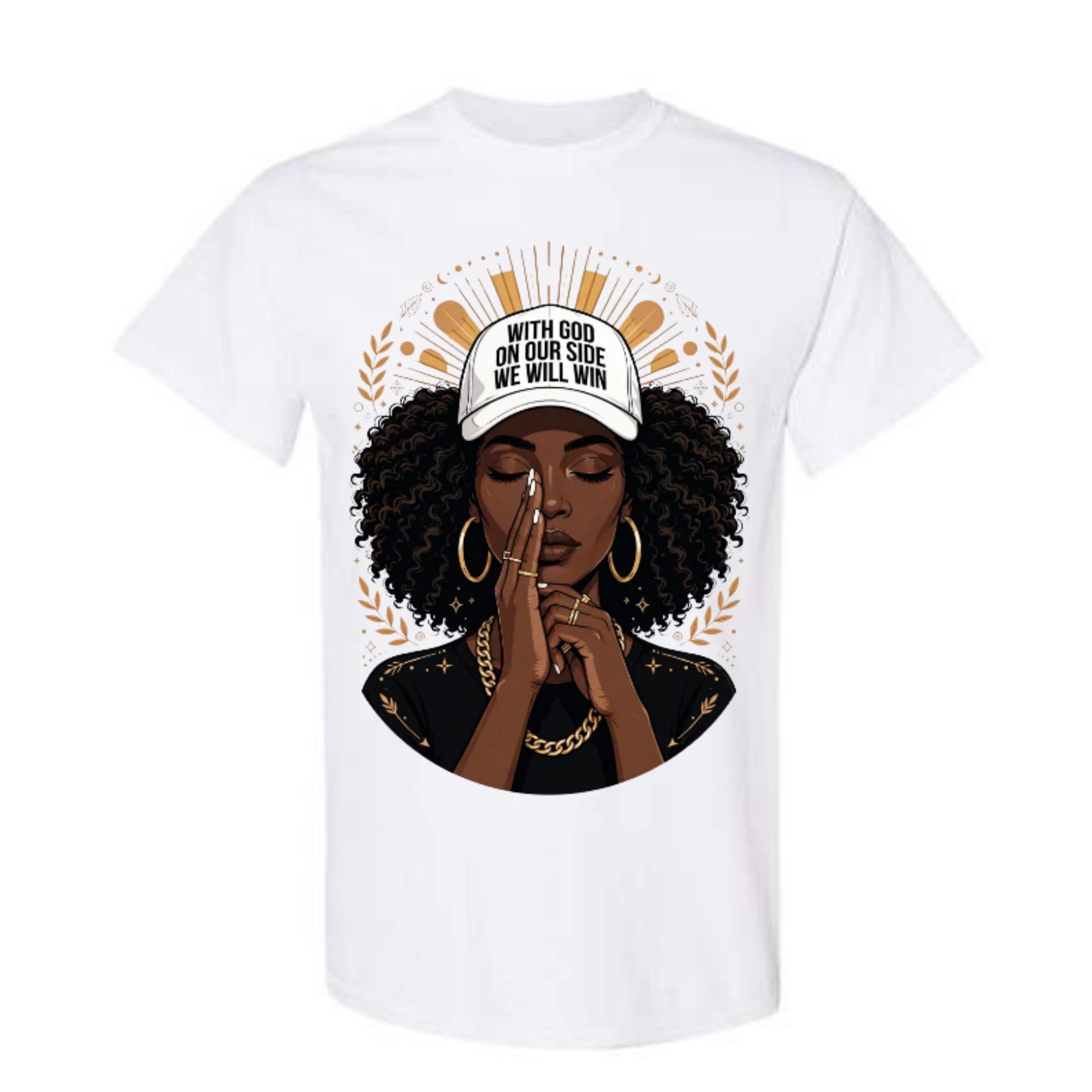 With God on Our Side Christian T Shirt Black Woman Prayer Graphic Tee Faith Inspired Religious Shirt Inspirational Gift for Women