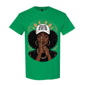 With God on Our Side Christian T Shirt Black Woman Prayer Graphic Tee Faith Inspired Religious Shirt Inspirational Gift for Women
