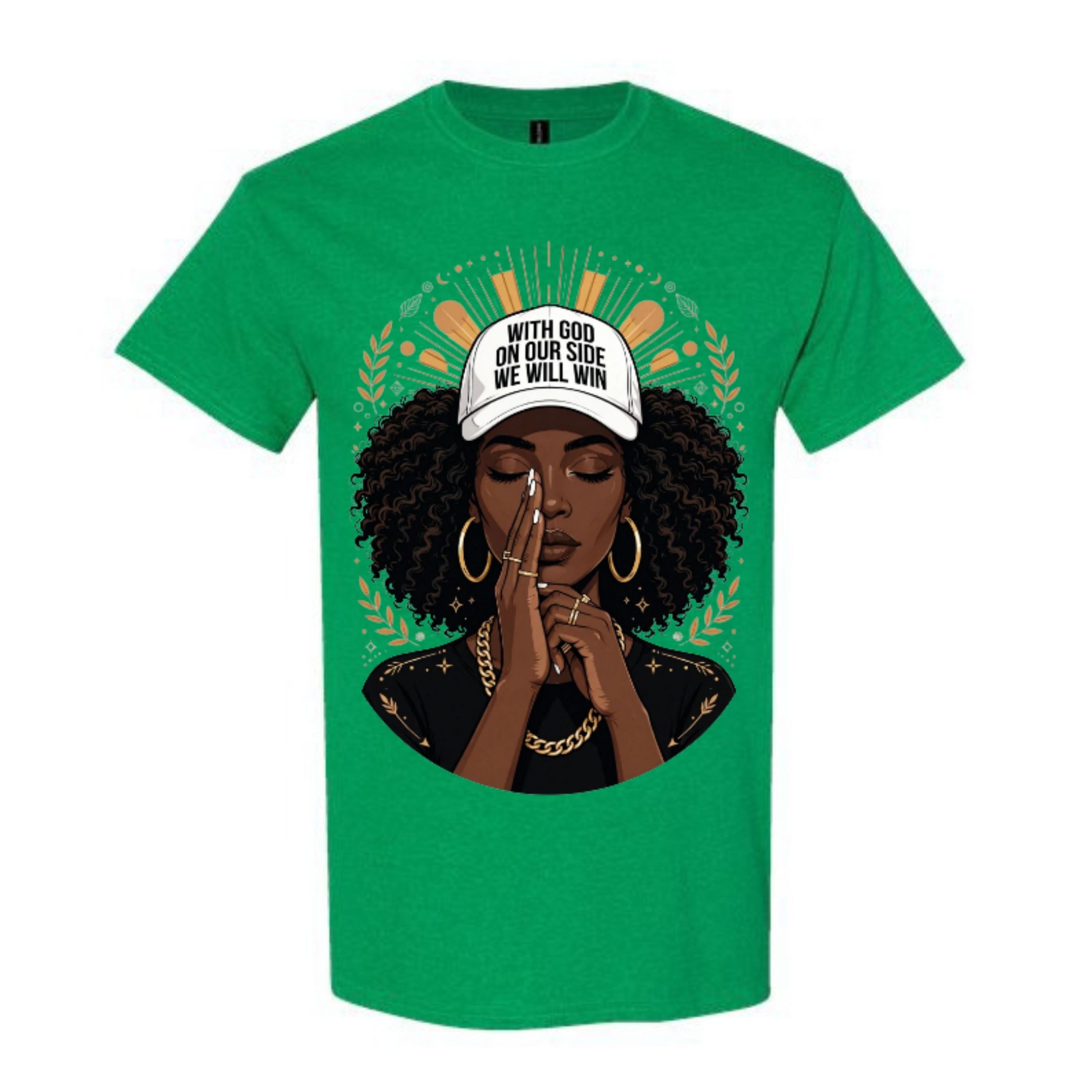 With God on Our Side Christian T Shirt Black Woman Prayer Graphic Tee Faith Inspired Religious Shirt Inspirational Gift for Women