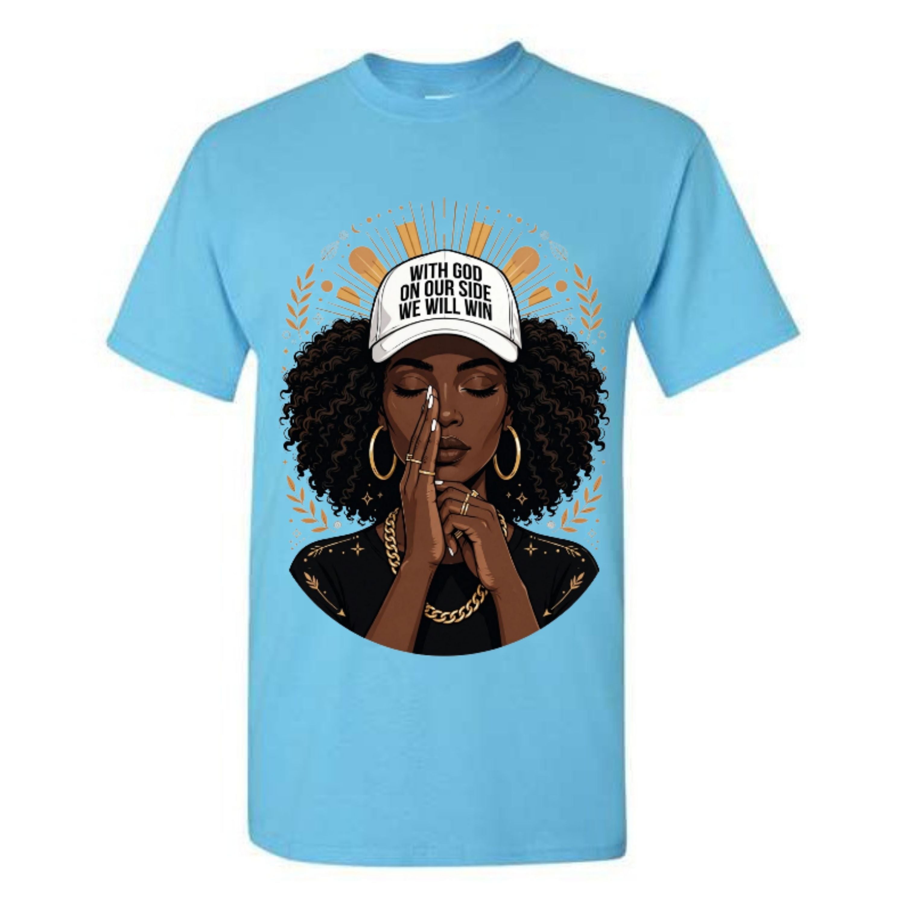 With God on Our Side Christian T Shirt Black Woman Prayer Graphic Tee Faith Inspired Religious Shirt Inspirational Gift for Women