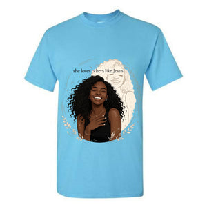 She Loves Others Like Jesus Christian T Shirt Black Woman Faith Graphic Tee Inspirational Religious Shirt Gift for Women