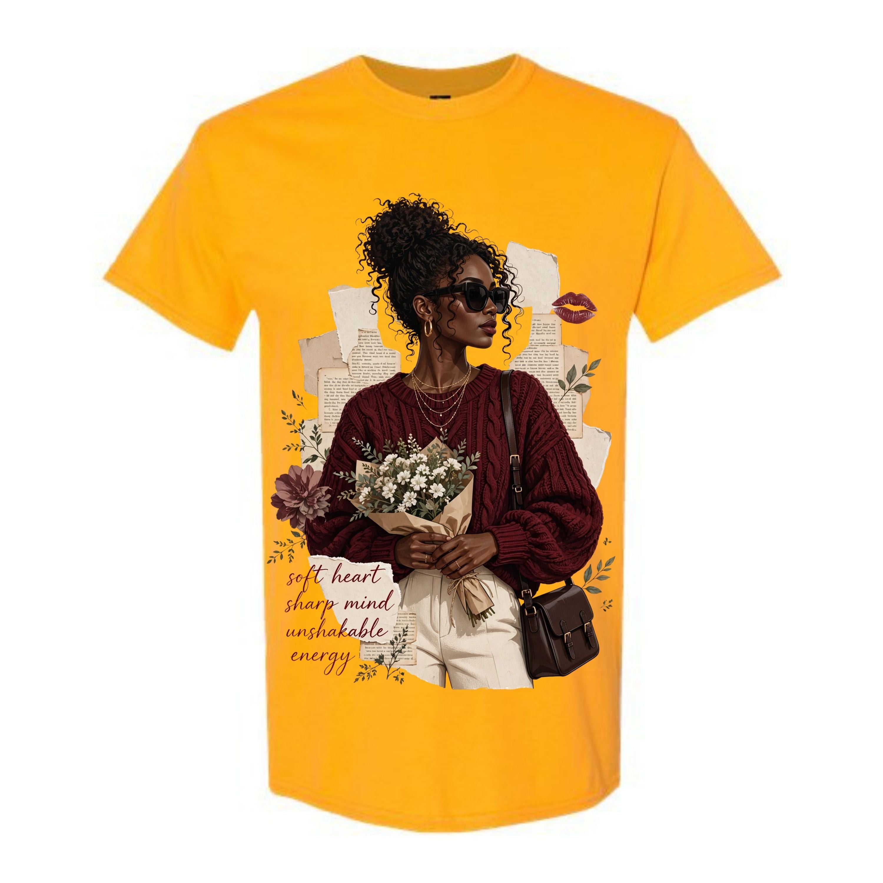 Soft Heart Sharp Mind Black Woman T Shirt Unshakable Energy Graphic Tee Stylish Afro Woman Shirt Empowering Gift for Women