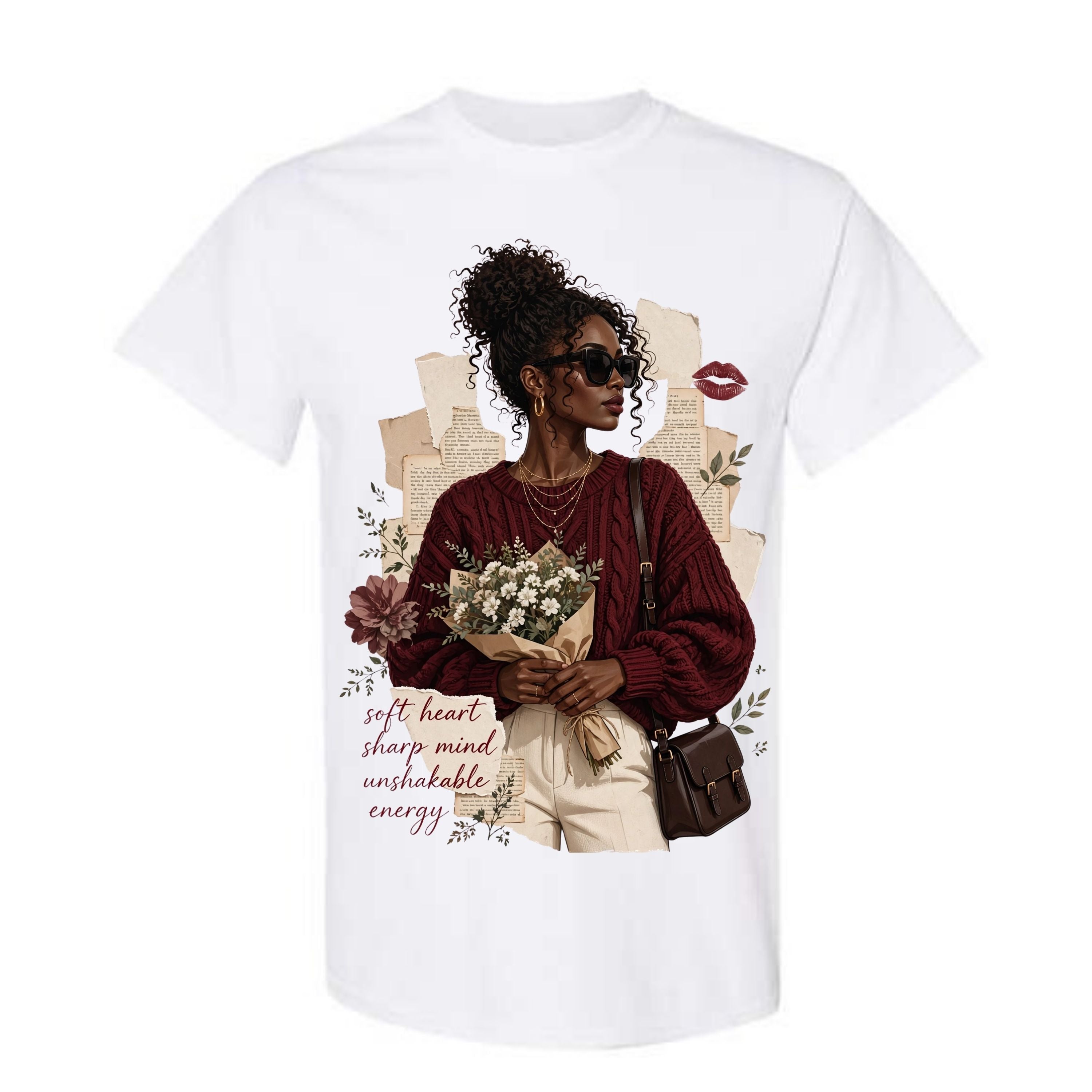 Soft Heart Sharp Mind Black Woman T Shirt Unshakable Energy Graphic Tee Stylish Afro Woman Shirt Empowering Gift for Women