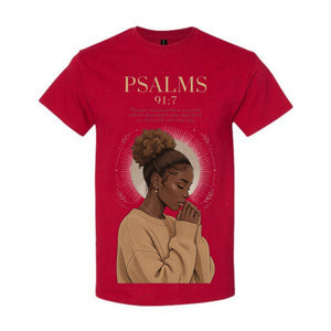 Psalms 91:7 Black Woman T Shirt Faith Graphic Tee Christian Scripture Shirt Empowering Spiritual Gift for Women