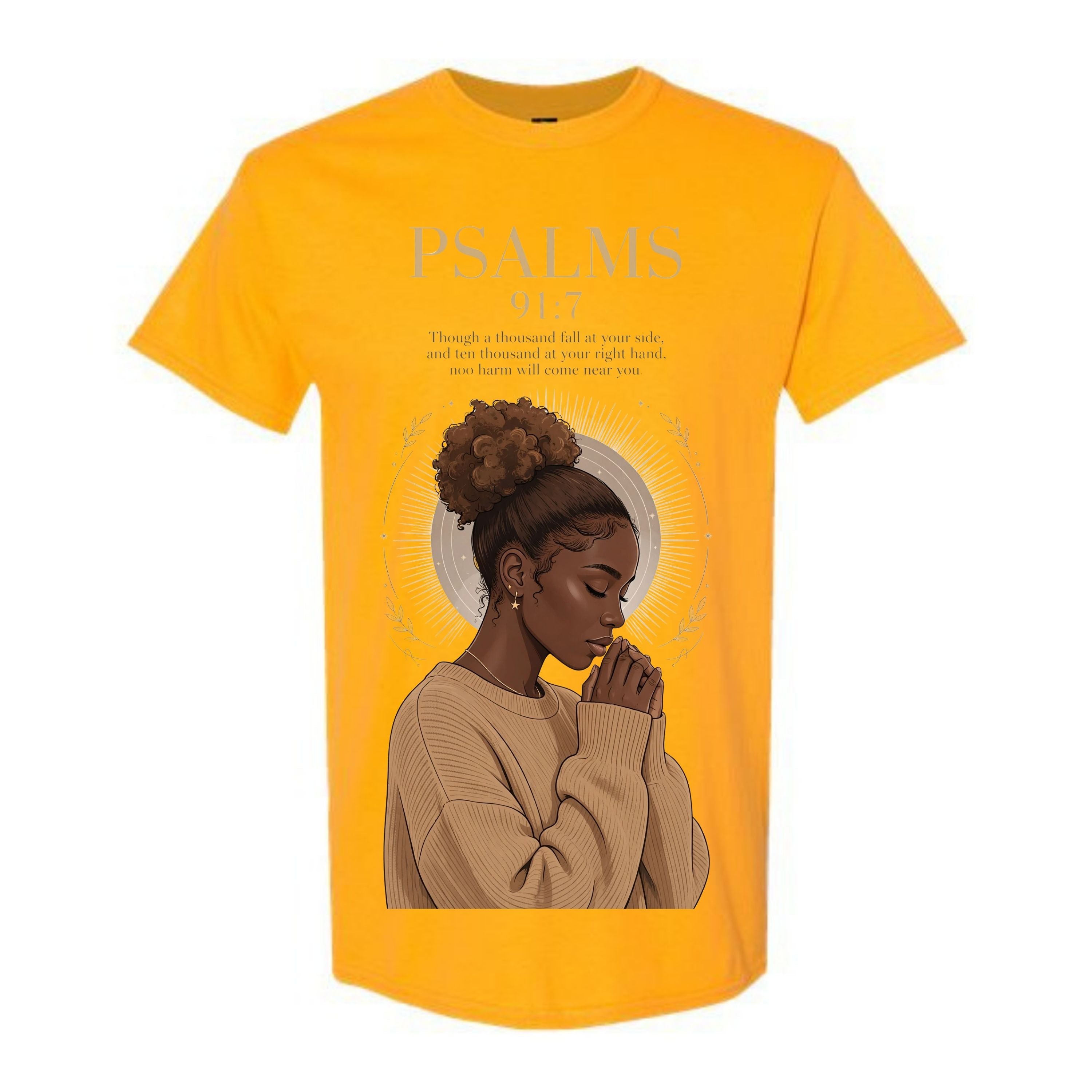 Psalms 91:7 Black Woman T Shirt Faith Graphic Tee Christian Scripture Shirt Empowering Spiritual Gift for Women