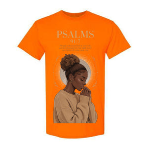 Psalms 91:7 Black Woman T Shirt Faith Graphic Tee Christian Scripture Shirt Empowering Spiritual Gift for Women