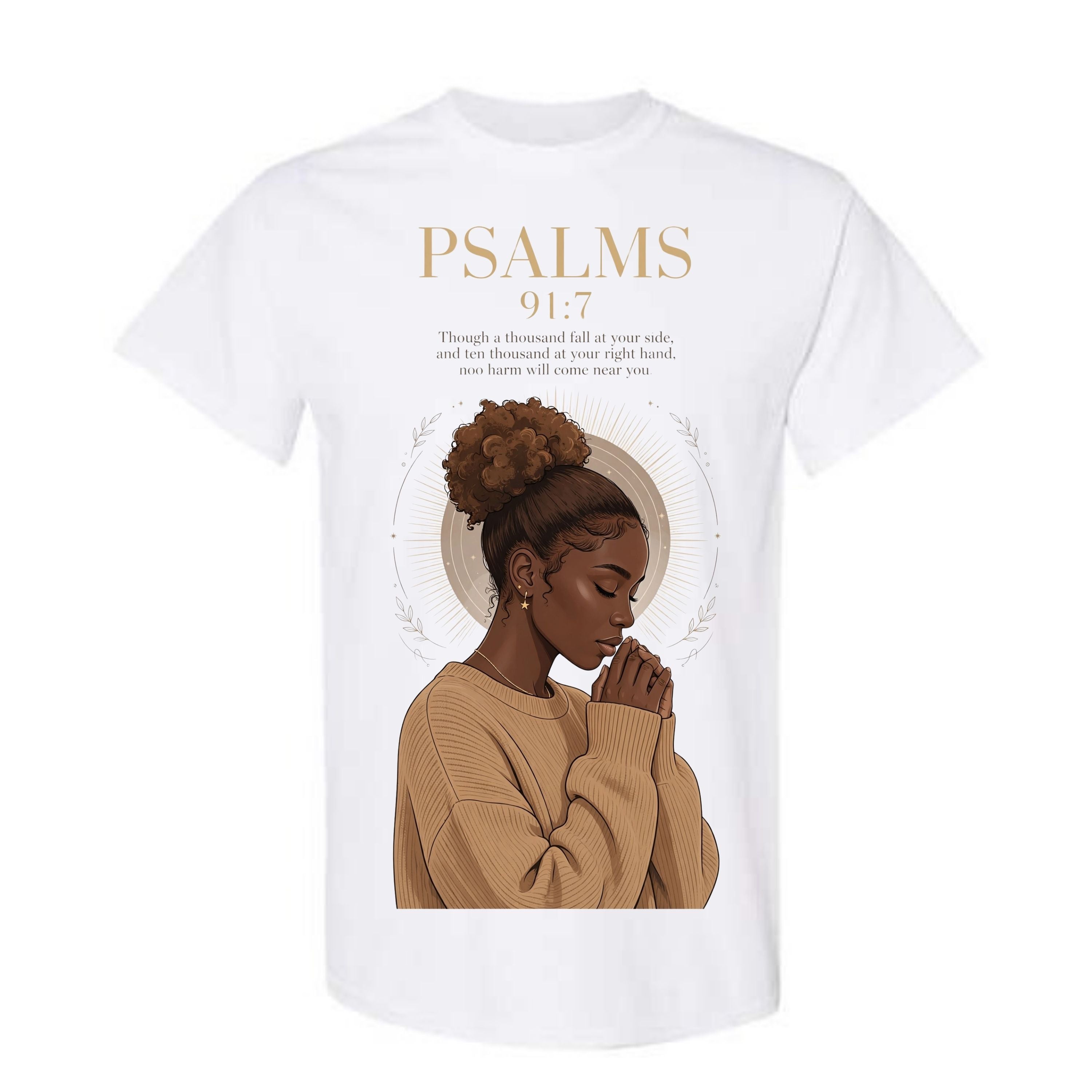 Psalms 91:7 Black Woman T Shirt Faith Graphic Tee Christian Scripture Shirt Empowering Spiritual Gift for Women