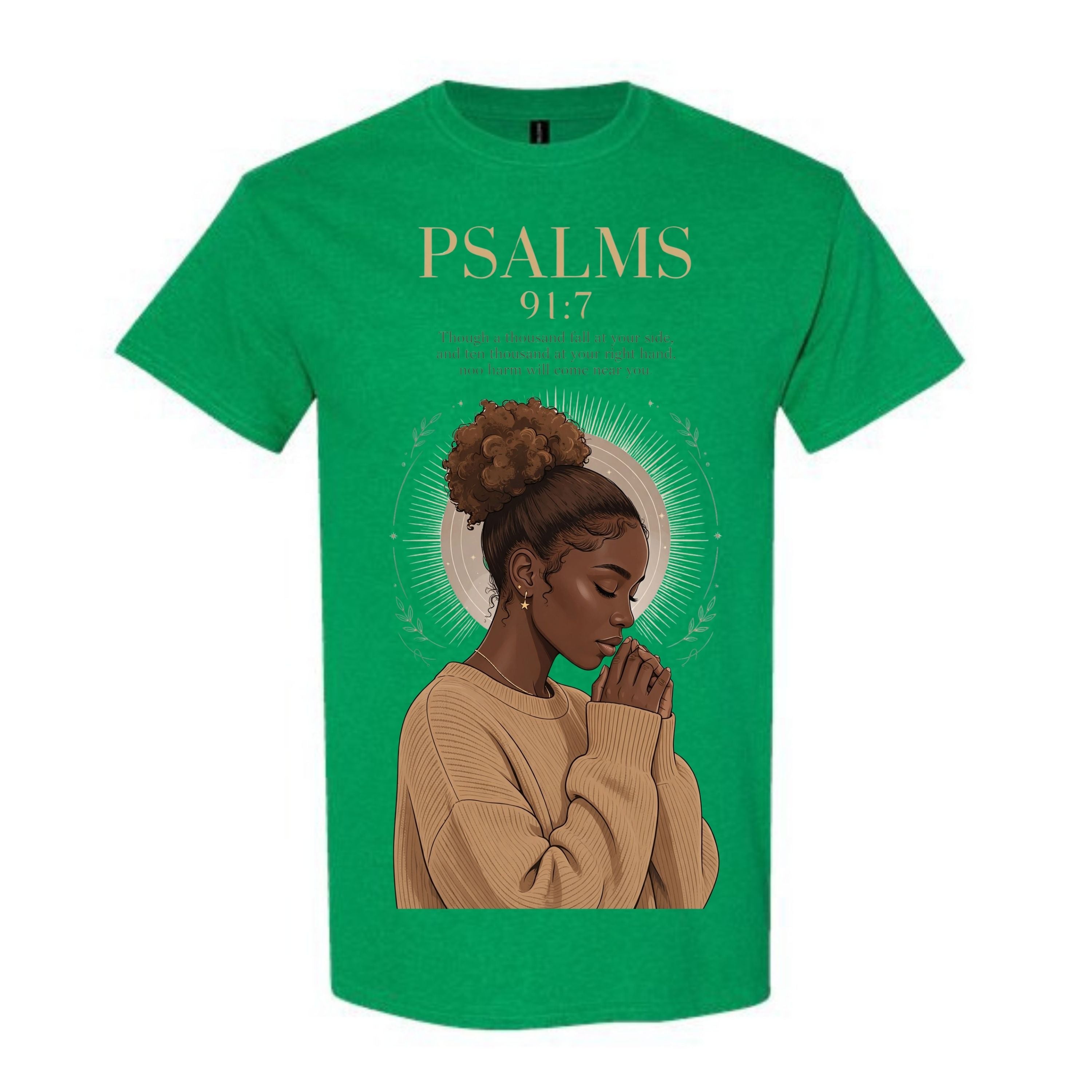 Psalms 91:7 Black Woman T Shirt Faith Graphic Tee Christian Scripture Shirt Empowering Spiritual Gift for Women