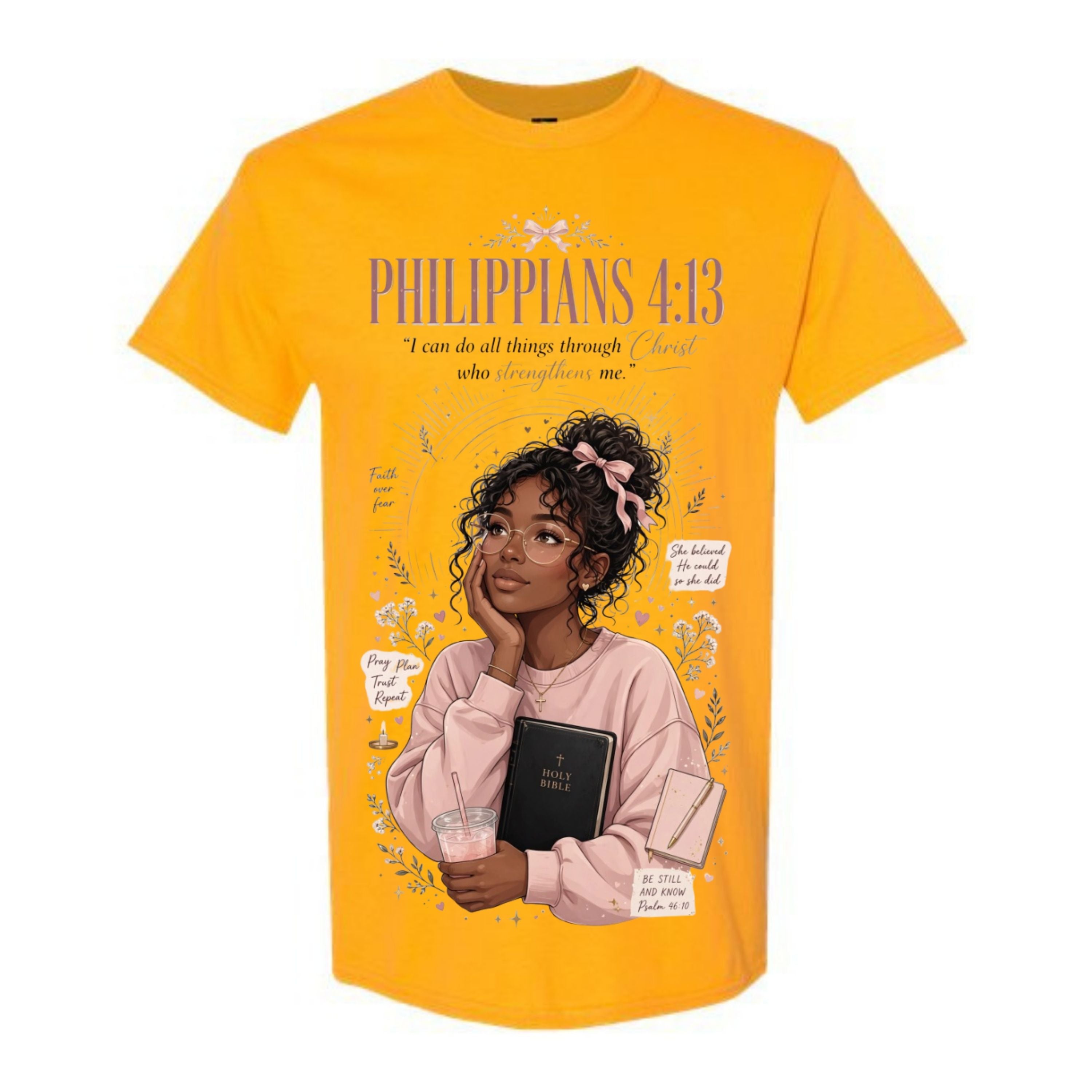 Philippians 4:13 Black Woman T Shirt Faith Graphic Tee Christian Scripture Shirt Coquette Bow Aesthetic Empowering Gift for Women