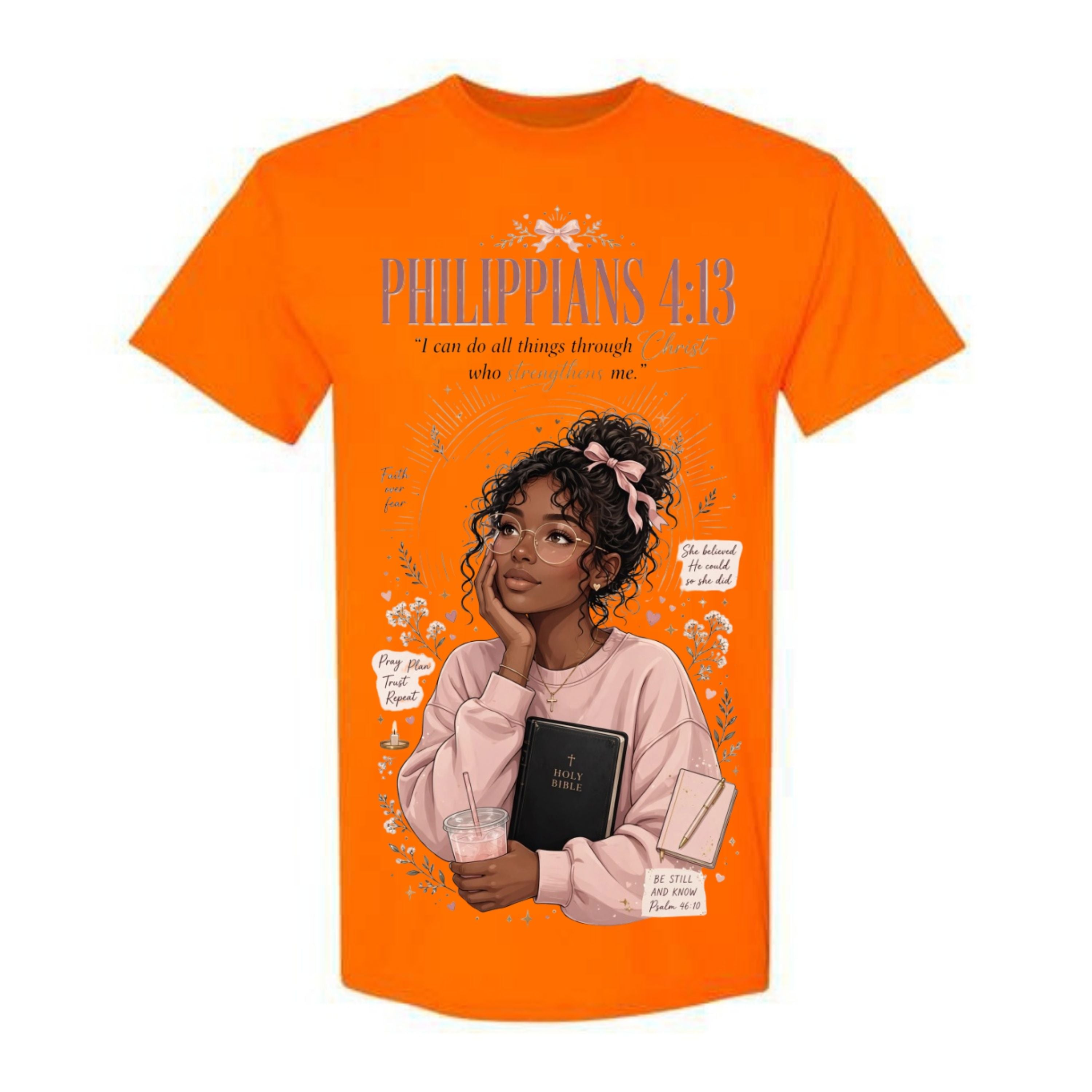 Philippians 4:13 Black Woman T Shirt Faith Graphic Tee Christian Scripture Shirt Coquette Bow Aesthetic Empowering Gift for Women
