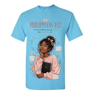 Philippians 4:13 Black Woman T Shirt Faith Graphic Tee Christian Scripture Shirt Coquette Bow Aesthetic Empowering Gift for Women