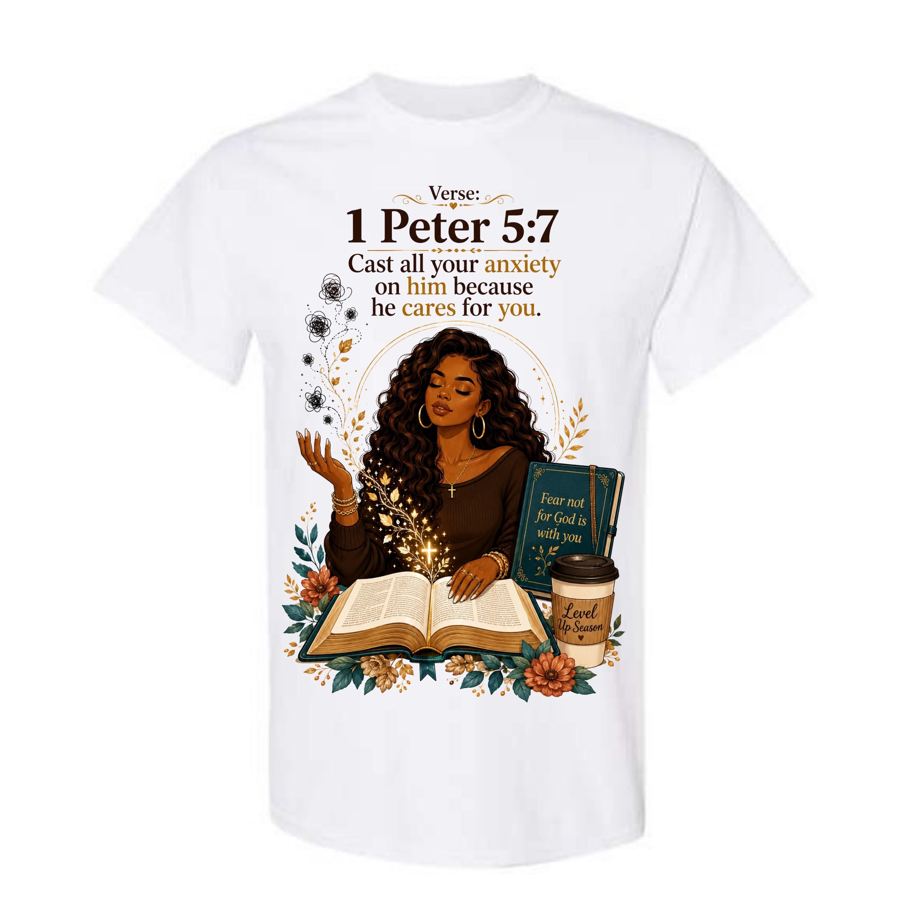1 Peter 5 7 T Shirt Cast All Your Anxiety On Him Shirt Black Woman Christian Graphic Tee Bible Verse Shirt Faith Gift For Women