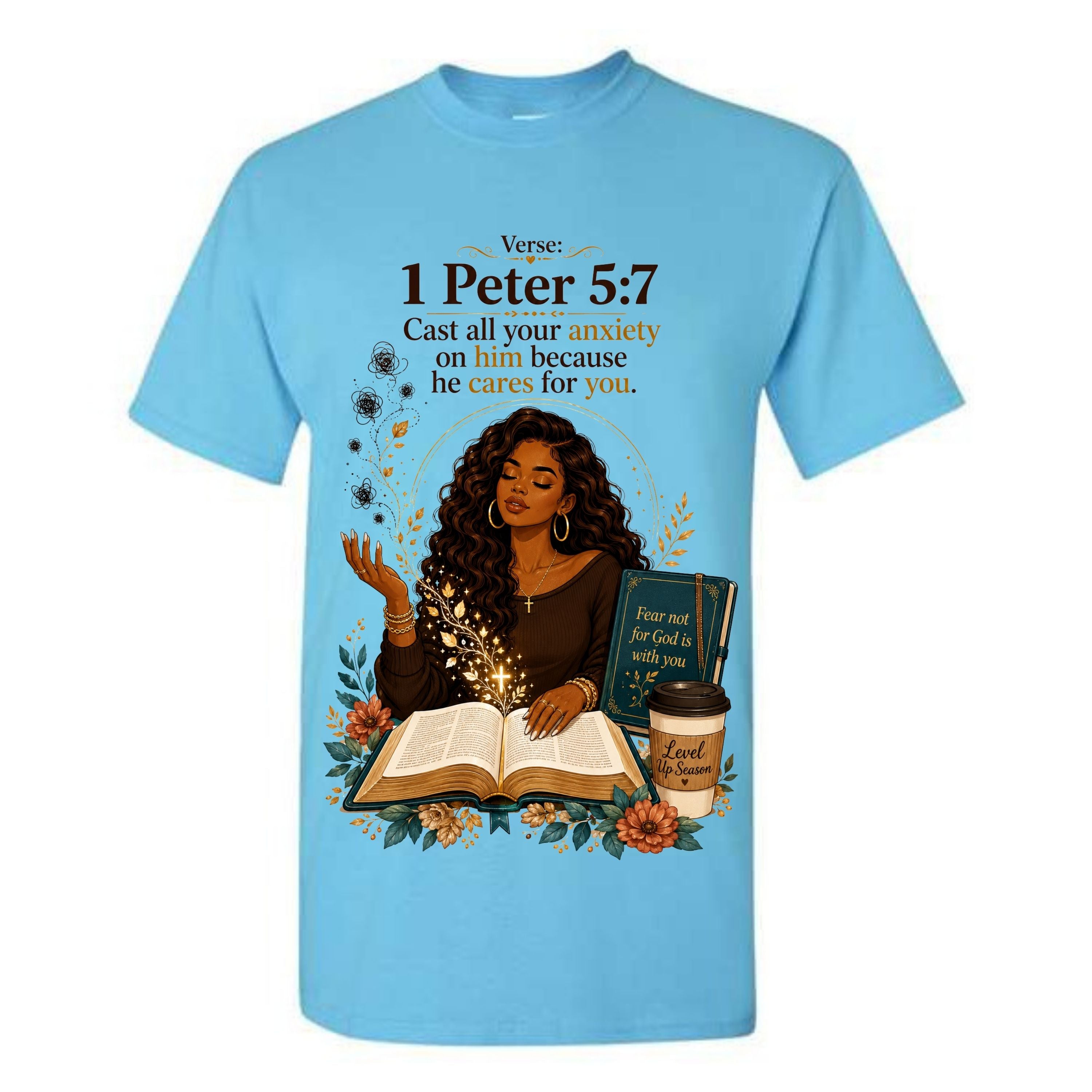 1 Peter 5 7 T Shirt Cast All Your Anxiety On Him Shirt Black Woman Christian Graphic Tee Bible Verse Shirt Faith Gift For Women