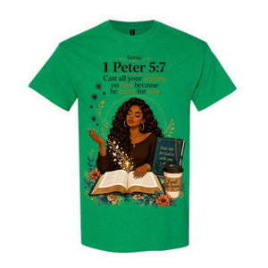 1 Peter 5 7 T Shirt Cast All Your Anxiety On Him Shirt Black Woman Christian Graphic Tee Bible Verse Shirt Faith Gift For Women