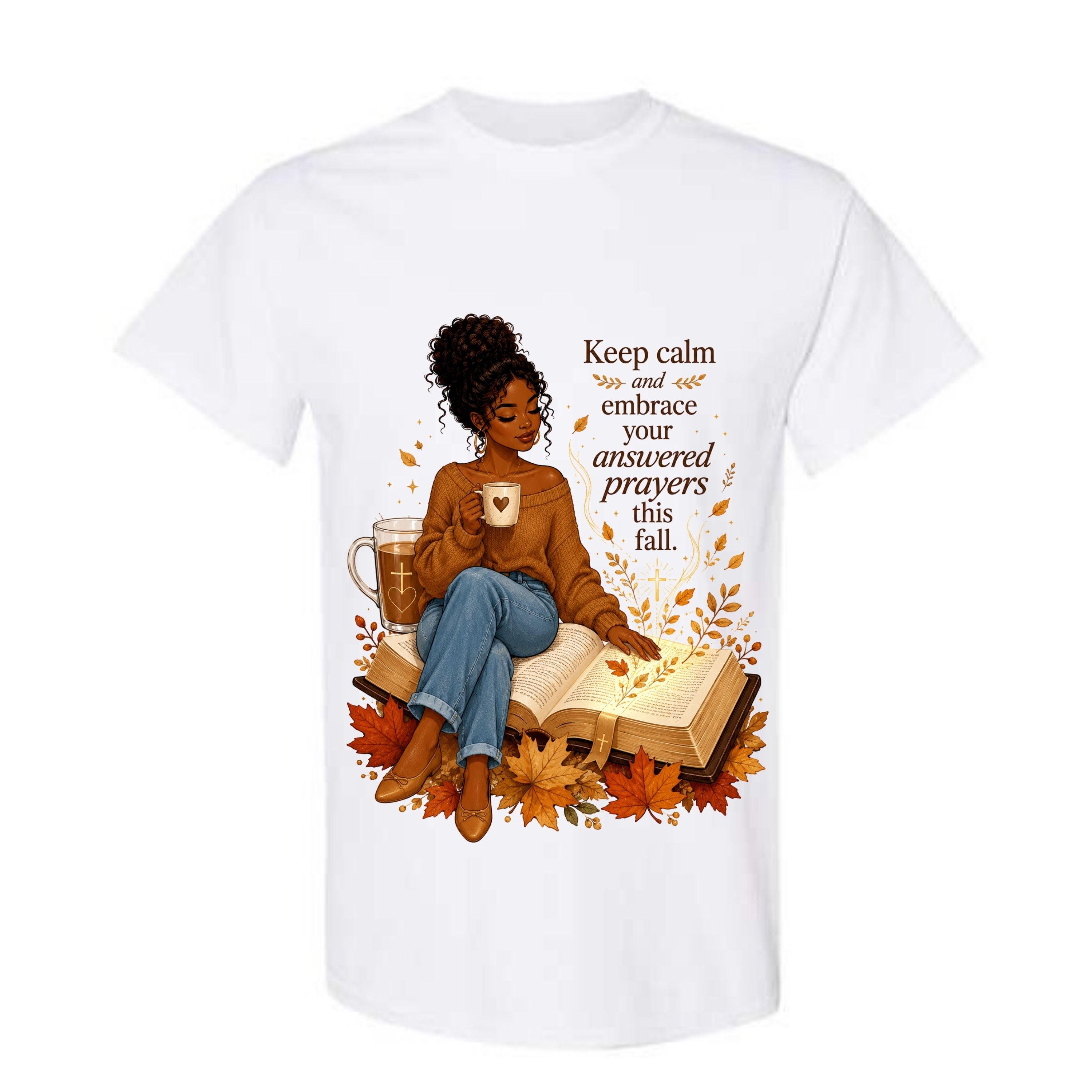 Keep Calm And Embrace Your Answered Prayers This Fall T Shirt Black Woman Fall Christian Graphic Tee Bible Verse Shirt Autumn Faith Shirt