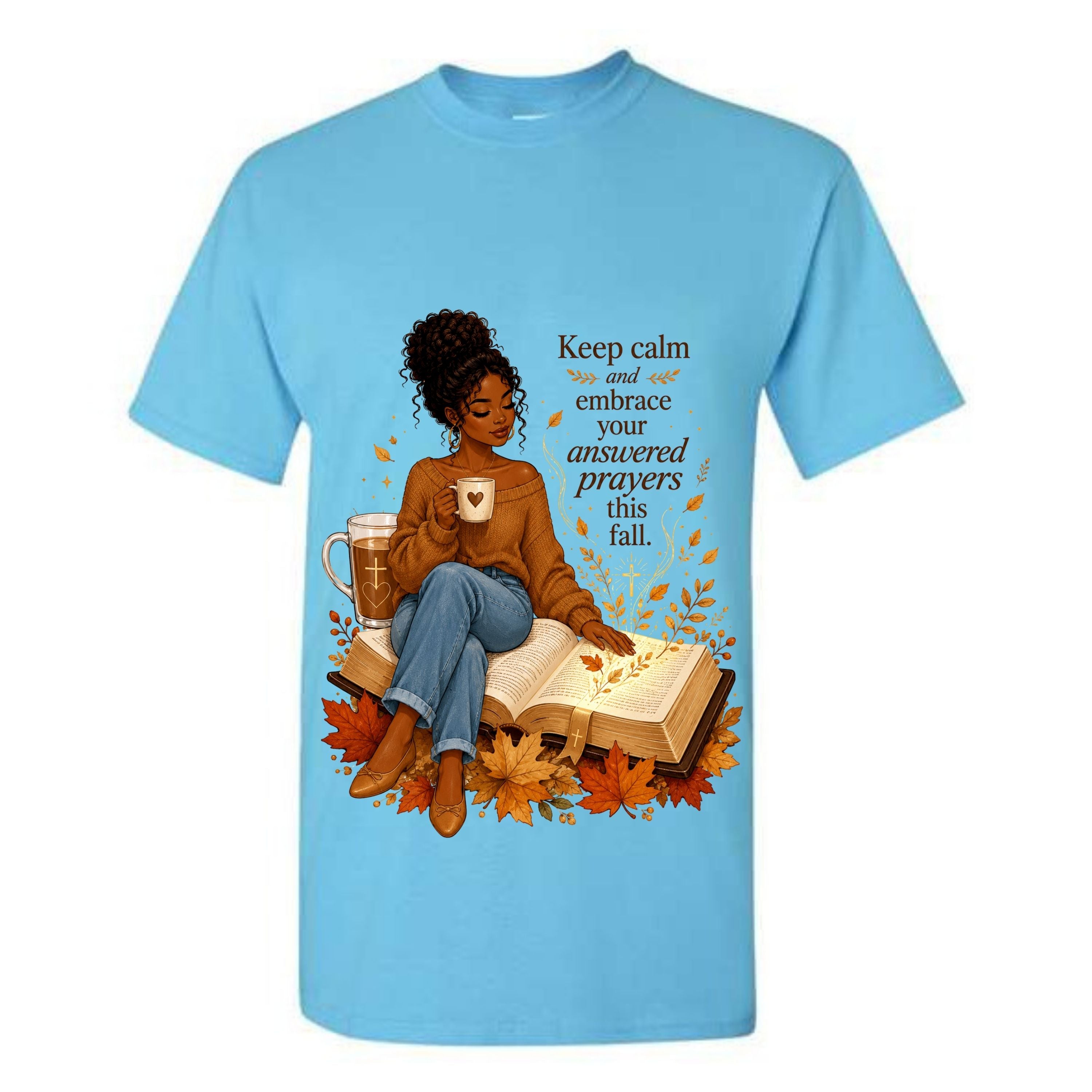 Keep Calm And Embrace Your Answered Prayers This Fall T Shirt Black Woman Fall Christian Graphic Tee Bible Verse Shirt Autumn Faith Shirt