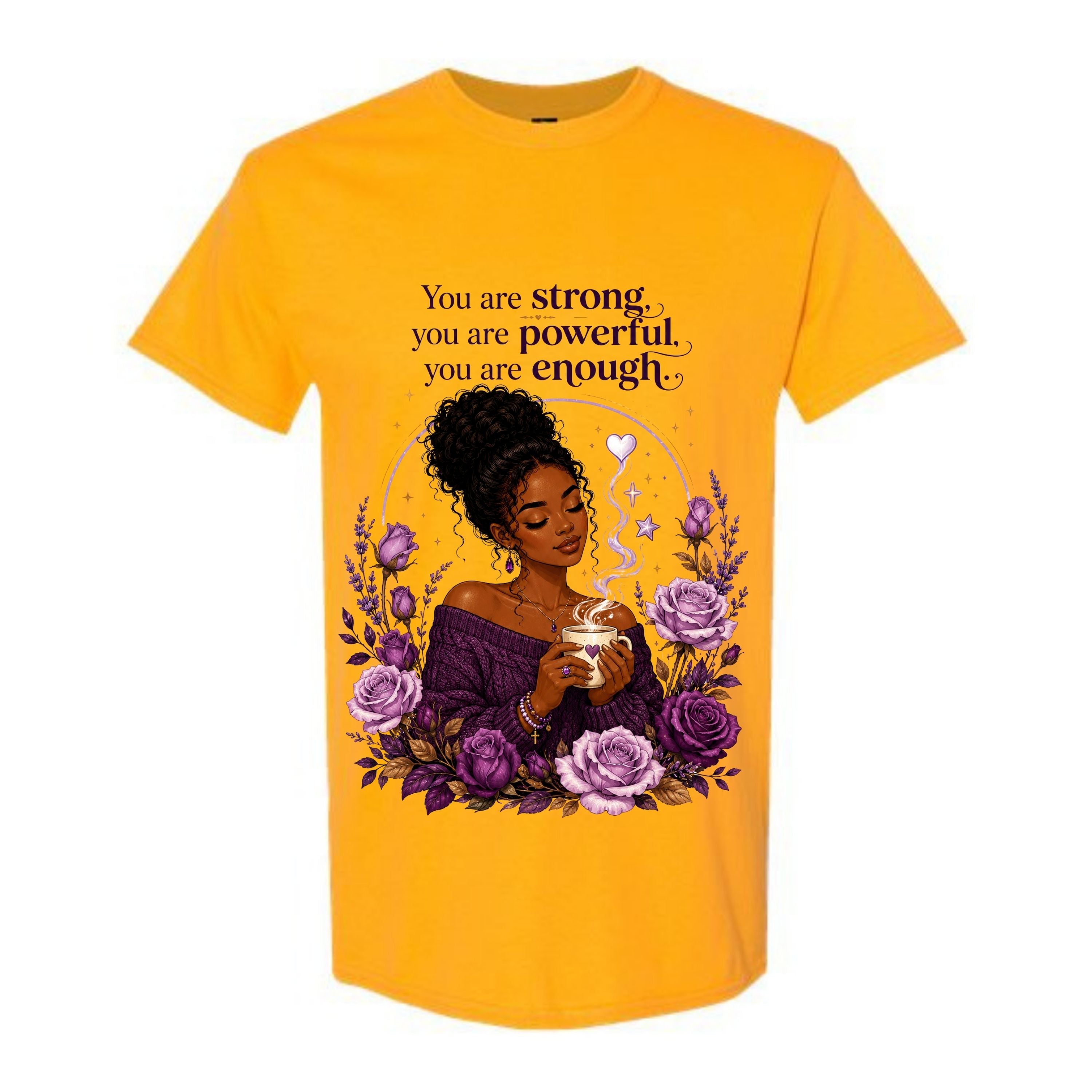 You Are Strong You Are Powerful You Are Enough T Shirt Black Woman Inspirational Graphic Tee Empowering Purple Rose Shirt Self Love Gift For Women
