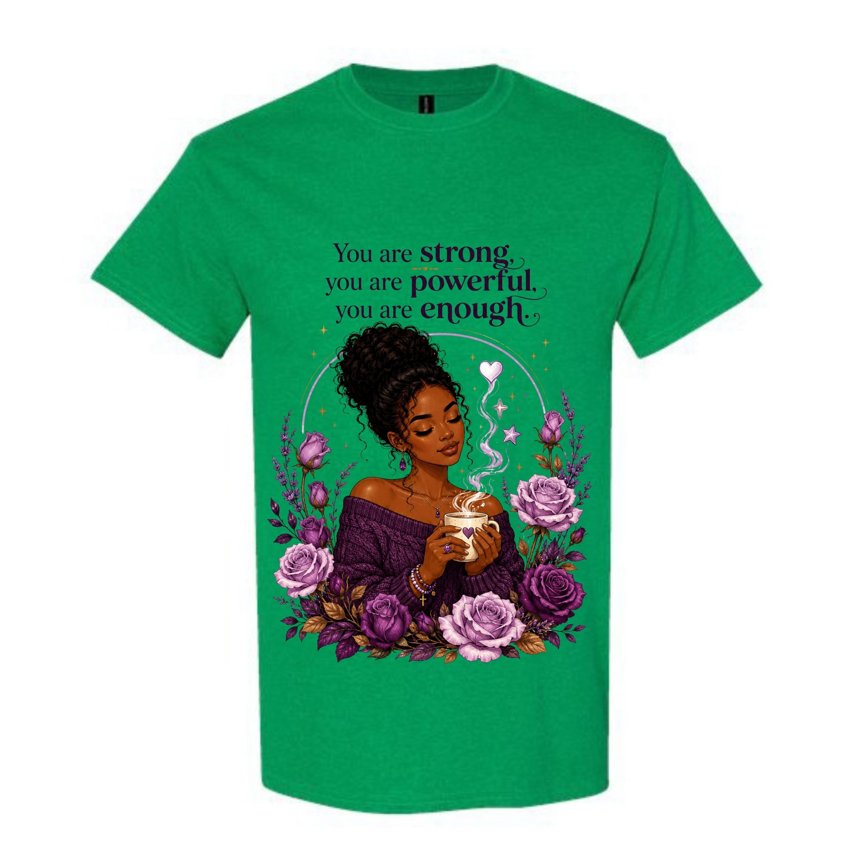 You Are Strong You Are Powerful You Are Enough T Shirt Black Woman Inspirational Graphic Tee Empowering Purple Rose Shirt Self Love Gift For Women