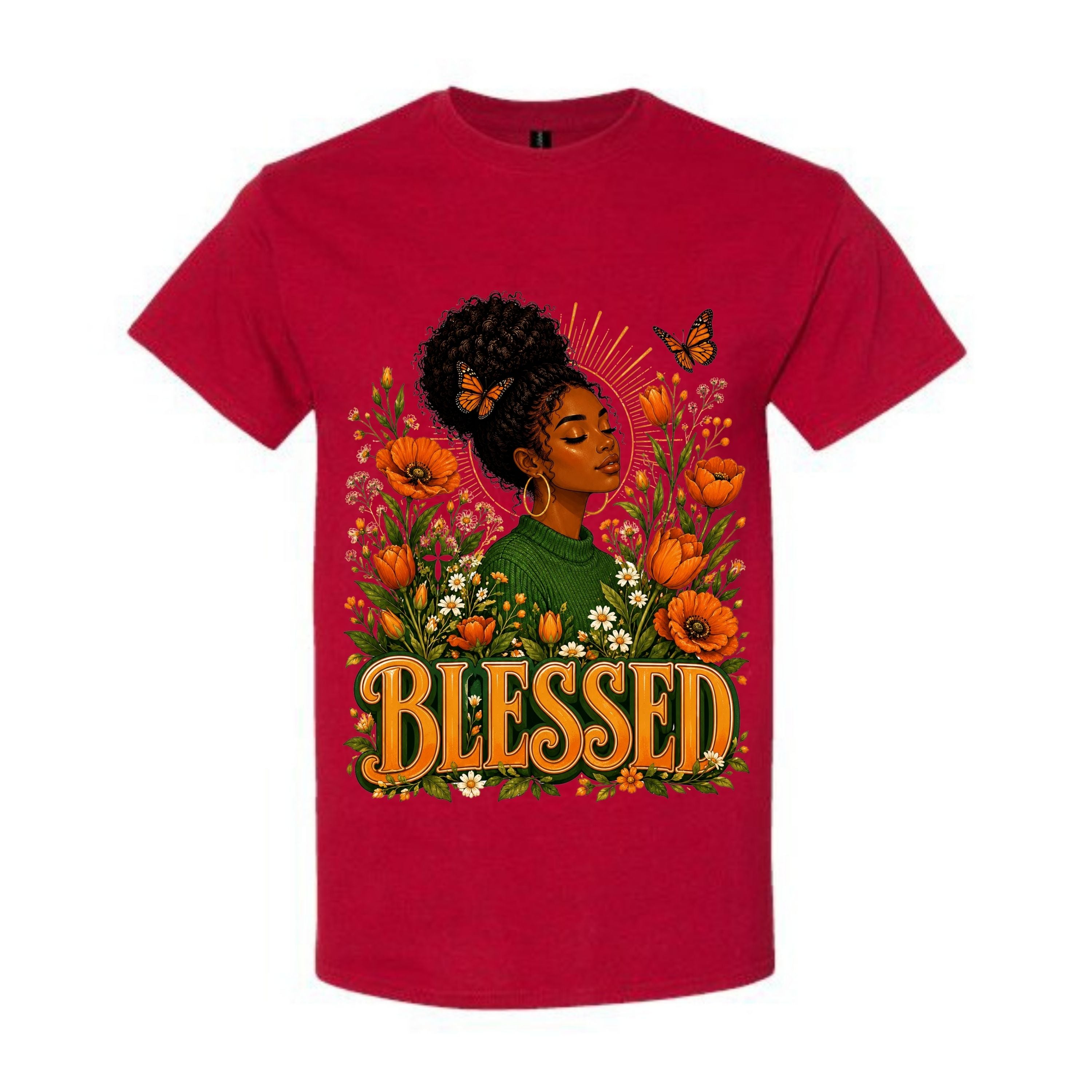 Blessed Black Woman T Shirt Floral Christian Graphic Tee Faith Black Girl Shirt Botanical Butterfly Shirt Empowering Gift For Women