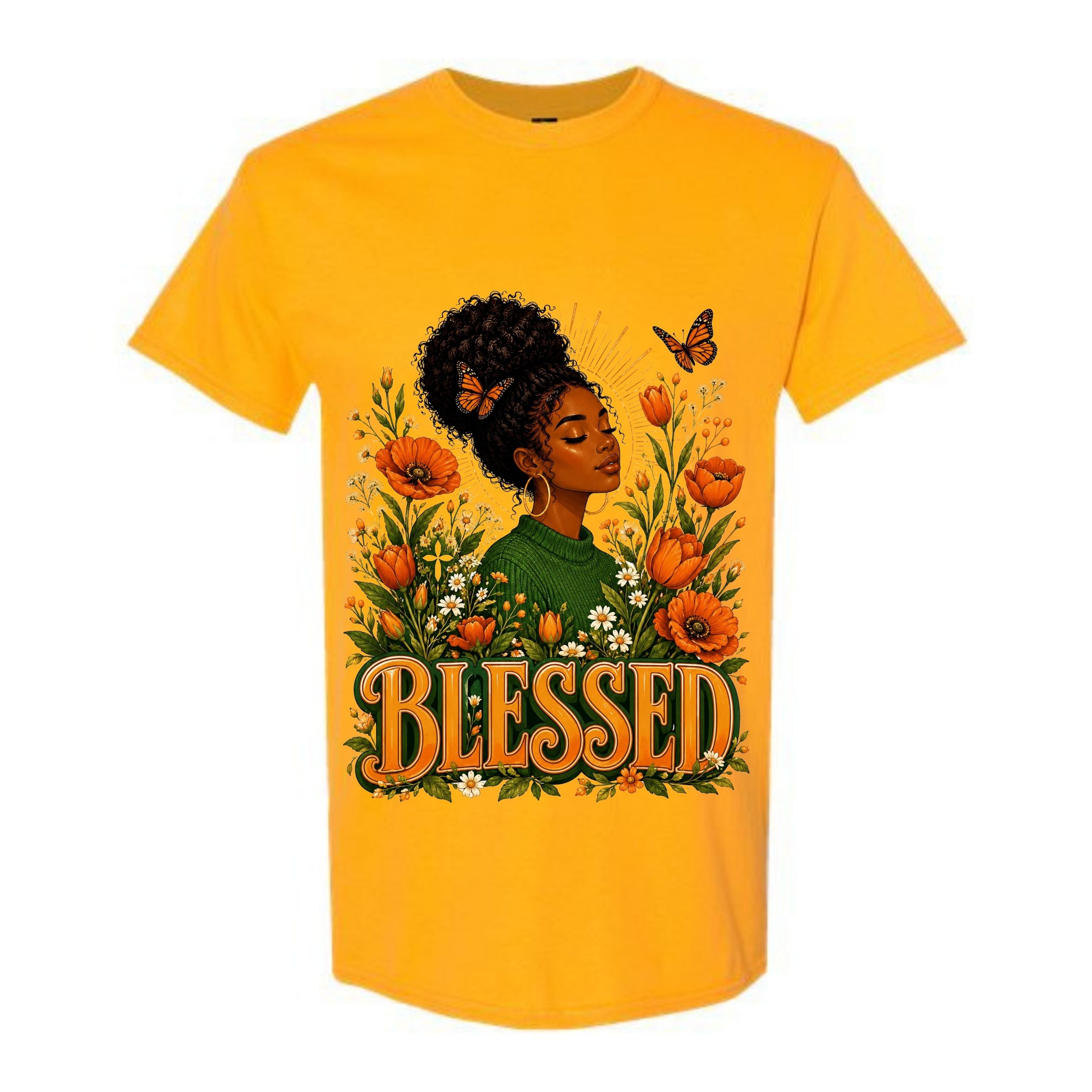 Blessed Black Woman T Shirt Floral Christian Graphic Tee Faith Black Girl Shirt Botanical Butterfly Shirt Empowering Gift For Women